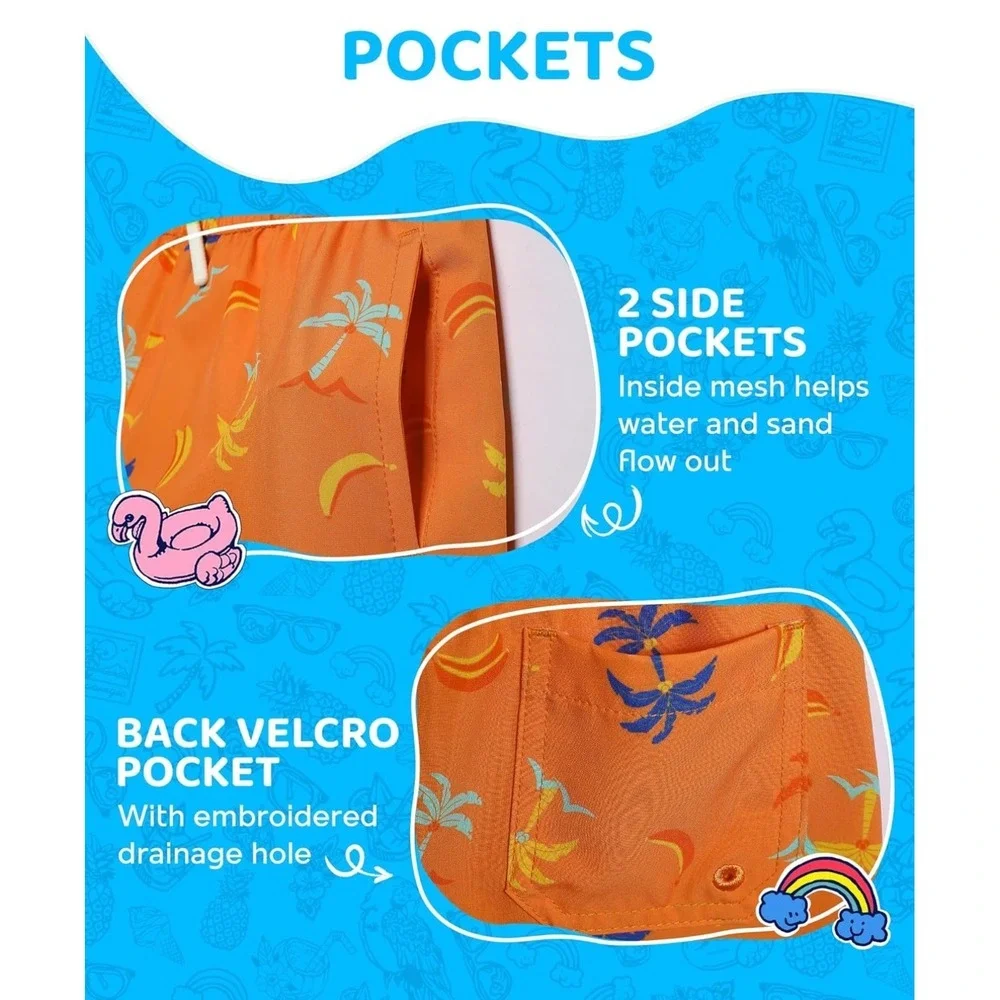 Maamgic Boys Orange Building Block Tropical 2-in-1 Swim Trunks Size 5/6